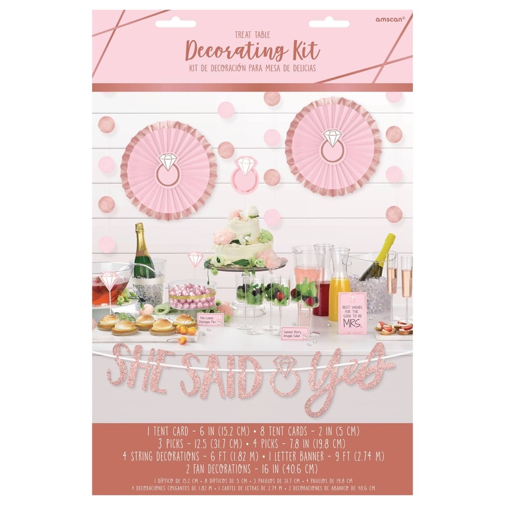 NWT Party City Blush Bride “She Said Yes” Buffet Table Decorating Kit